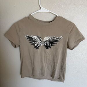 Graphic Winged Crop Top - Tan